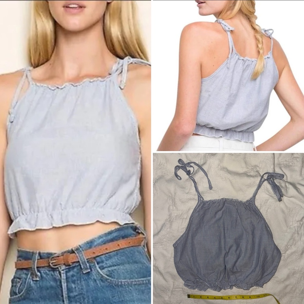 Brandy Melville Carly Tank Top – Blue & White Pinstripe Cropped Sleeveless Shirt